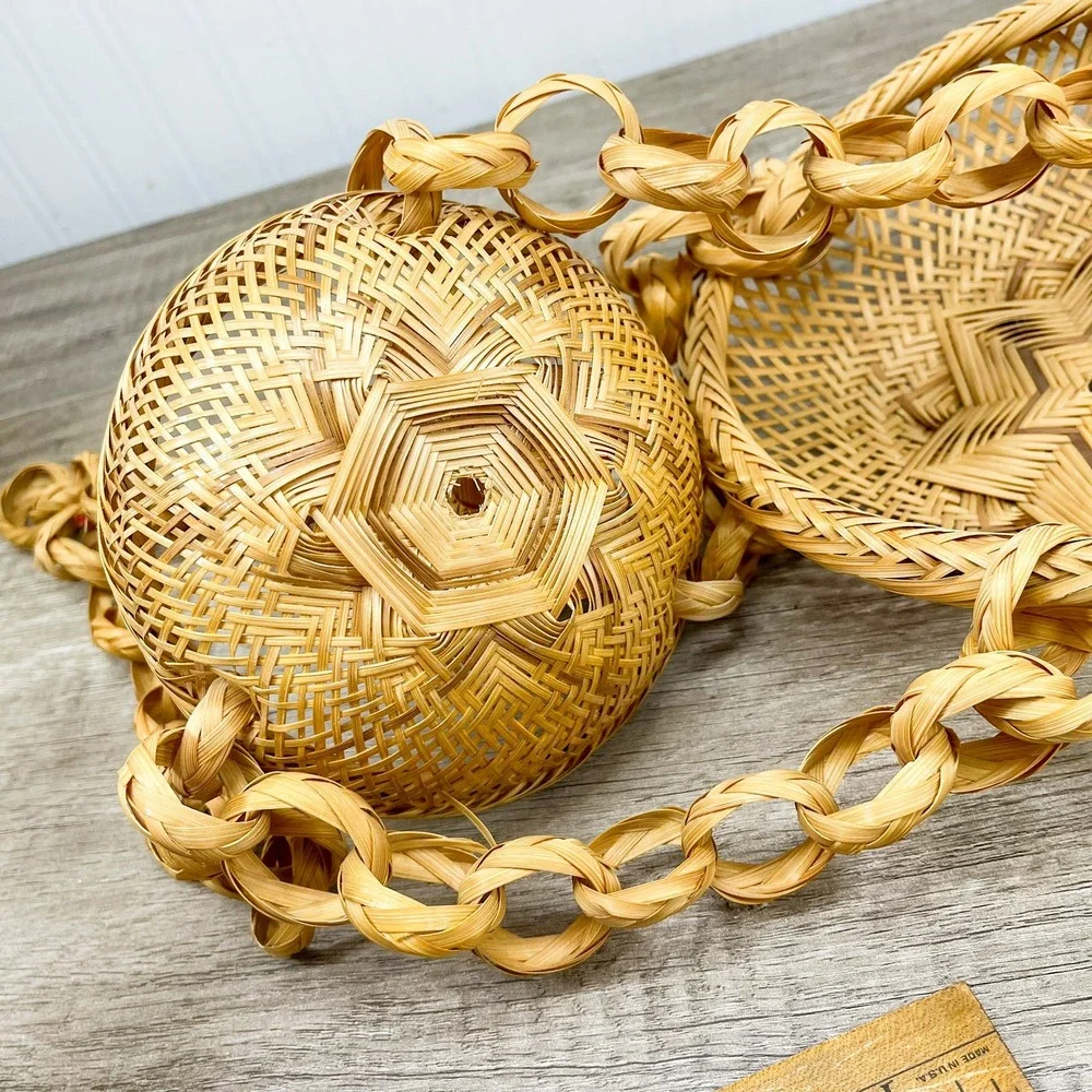 Vintage Boho 2 Tier Woven Wicker Hanging Fruit Basket